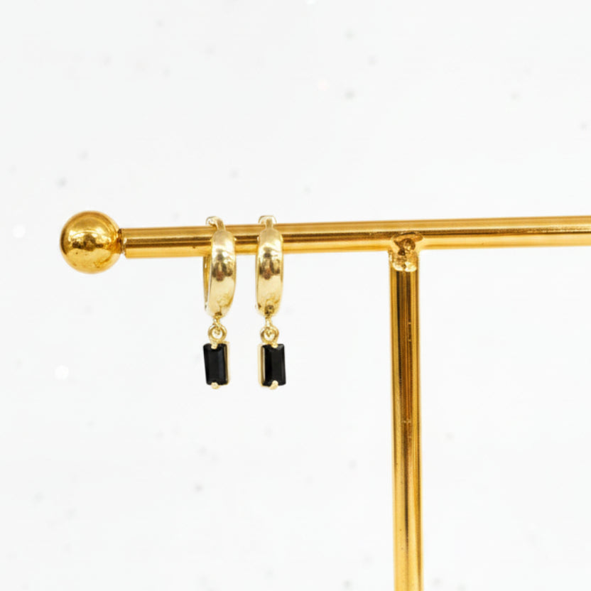 Gold Black Drop Earrings