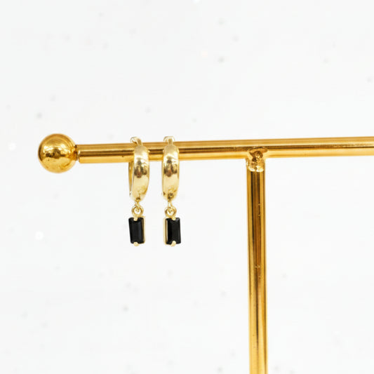 Gold Black Drop Earrings