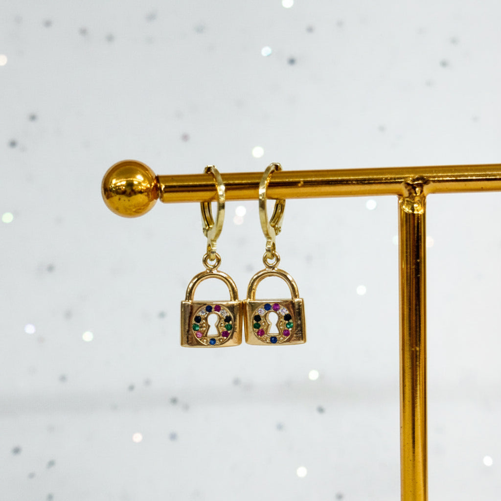 Gold Padlock Earrings