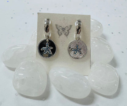Silver Blue Disk Starfish Earrings