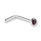 A curved silver-tone metal labret piercing stud with a faceted dark purple gemstone in a bezel setting, shown on a plain white background.