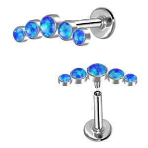 Pair of blue gemstone stud earrings on a white background