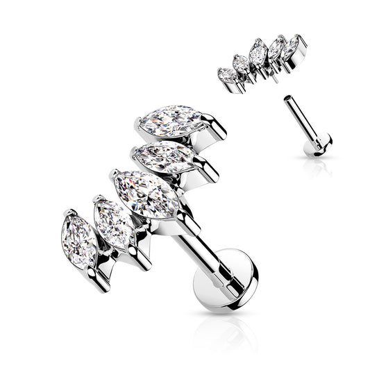 Pair of silver nose rings with clear gemstones on a white background