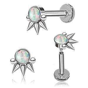 Set of silver earrings with opal stones on a white background
