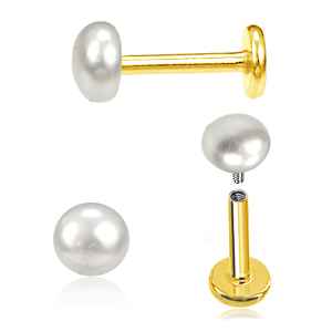 Gold and silver barbell earrings with pearls on a white background