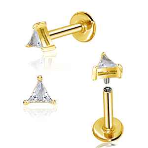 Gold stud earrings with clear gemstones on a white background