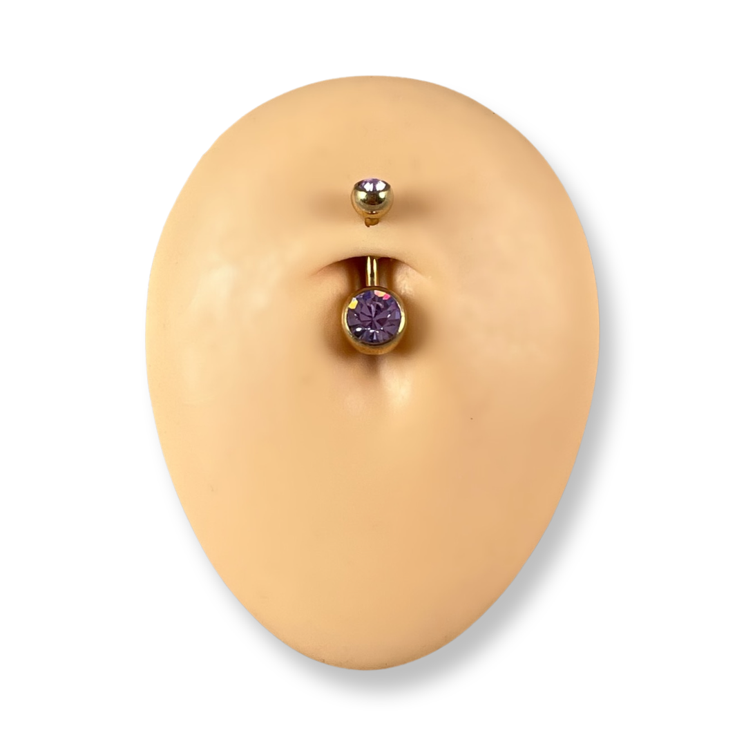 Violet Gold Double Jewel Belly Bar