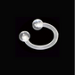 A clear silicone or rubber ring with two spherical bead-like ends, shown on a solid black background.